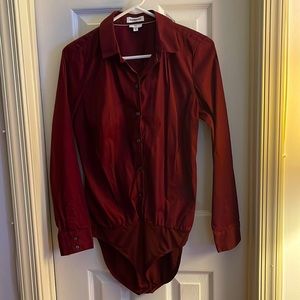 Express button down bodysuit burgundy shirt